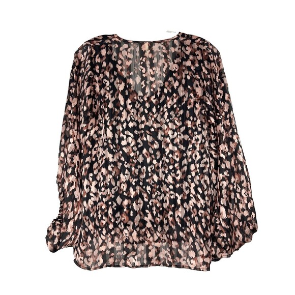 TYCHE Blouse Women Medium Black Animal Print Sheer V-Neck Elastic Sleeves - Picture 3 of 3